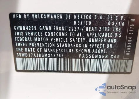 2016 Volkswagen Jetta 1.8T Sport from USA, damaged, VIN 3VWD17AJ8GM343755